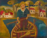Beppe Serafini, Il pescatore, mixed media on cardboard