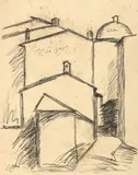 Ottone Rosai, Case, charcoal on paper
