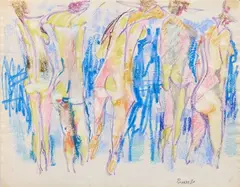 Bagnanti by Fausto Pirandello, pastel on paper, offered May 2025