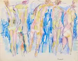 Fausto Pirandello, Bagnanti, pastel on paper