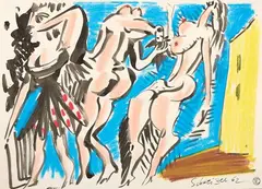Figure femminili by Riccardo Schweizer, 1962, pastelli and watercolour on paper, offered May 2025