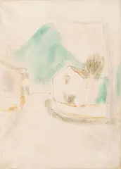 Badia Calavena by Renato Birolli, 1932, watercolour and ink on paper applicata on canvas, offered May 2025