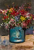 Sergio Scatizzi, Vaso di fiori, mixed media on paper applicata on cardboard
