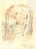 Umberto Moggioli, Viale a Villa Strohlfern, 1918, pencil grassa