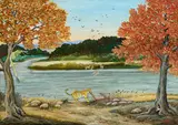 Mario Marzi, Paesaggio con animali, 2021, oil and acrylic on canvas