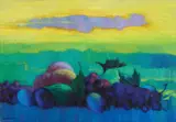 Silvio Zanella, Frutta e donna nube nel tramonto, 1971, oil on canvas