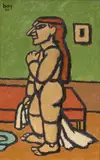 Juan Bay, Ritratto di donna di profilo, 1950, oil on cardboard