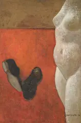 Giuseppe Guerreschi, Scarpe e busto, 1954, oil on panel