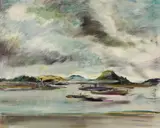 Tomaso Buzzi, Paesaggio con lago, oil on canvas