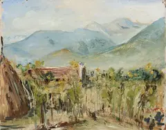 Paesaggio toscano by Bruno Innocenti, 1952, oil on cardboard, offered Feb 2025
