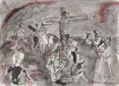 Crocifissione by Renzo Grazzini, gouache and charcoal on paper, offered Feb 2025