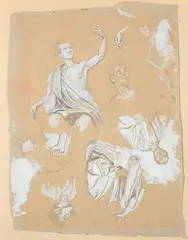 Michele Garinei, Tre disegni con «Studi di figure e soldati», pencil and biacca on paper