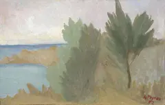 Paesaggio marino by Guido Peyron, 1957, oil on canvas applicata on panel, offered Feb 2025