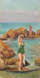 Bagnante by Valentino Ghiglia, oil on cardboard, offered Feb 2025
