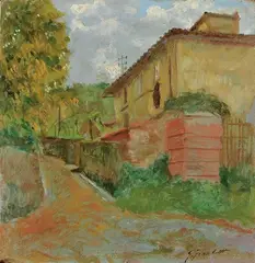 Giuseppe Fraschetti, Paesaggio, oil on cardboard applicato on compensato