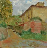 Giuseppe Fraschetti, Paesaggio, oil on cardboard applicato on compensato
