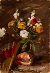 Ugo Capocchini, Vaso di fiori, oil on cardboard