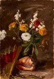 Ugo Capocchini, Vaso di fiori, oil on cardboard