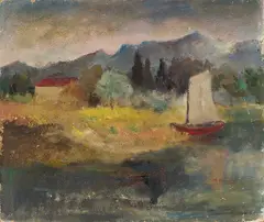 Paesaggio by Marcello Boccacci, 1939, oil on faesite, offered Feb 2025