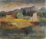 Marcello Boccacci, Paesaggio, 1939, oil on faesite