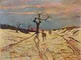 Gino Romiti, Paesaggio, oil on compensato
