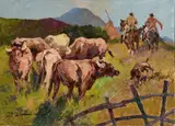 Carlo Domenici, Bufali, oil on faesite