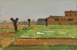 Giuseppe Leoni, Paesaggio lombardo, oil on cardboard