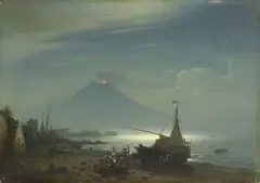 Albert Berg, Notturno con Vesuvio, oil on canvas
