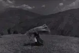 Yordan Yordanov, Una donna trasporta una balla di fieno, Kodel, Albania, 1994, Stampa ai sali d'argento