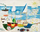 Enrico Paulucci, Marina, mixed media on paper applicata on canvas