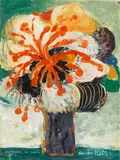 Salvatore Fiume, Vaso di fiori, oil on faesite