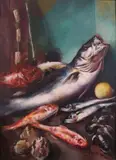 Primo Conti, Natura morta di pesci, 1931, oil on canvas