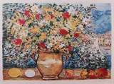 Michele Cascella, Vaso di fiori, lithograph a colori