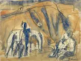 Mario Sironi, Paesaggio con figure, mixed media on paper