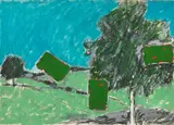 Roberto Barni, Paesaggio, 1968, mixed media on paper applicata on canvas