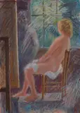 Quinto Martini, Nudo nello studio, oil on cardboard