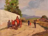 Il carro rosso by Carlo Domenici, oil on compensato, offered Mar 2021