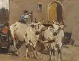 Buoi al giogo by Ludovico Tommasi, oil on cardboard, offered Mar 2021