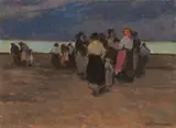 Donne in riva al mare by Ludovico Tommasi, oil on cardboard, offered Mar 2021