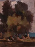 Donne sedute al mare by Ludovico Tommasi, 1930, oil on cardboard, offered Mar 2021