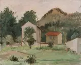 Guido Ferroni, Paesaggio con case, oil on canvas