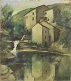 Silvio Pucci, Case sul fiume, oil on canvas