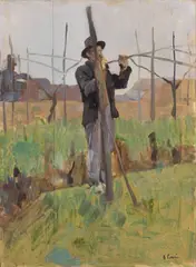 Alessandro Pomi, Nella vigna, oil on compensato