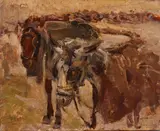 Asinelli bardati by Cesare Ciani, oil on cardboard, offered Mar 2021