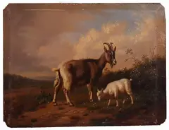 Giuseppe Palizzi, Capra con il suo cucciolo, oil on panel
