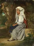 Karl Müller, Giovane italiana seduta in un bosco, 1847, oil on cardboard