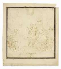 Donato Creti, Studio per «Alessandro taglia il nodo gordiano», 1708, penna and inchiostro seppia on paper mm.