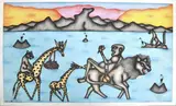 Kivuthi Mbuno, Scena africana, pastelli and mixed media on card