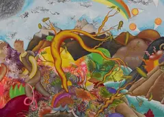 Luca Alinari, Alla ricerca dell'amico grigio, 1990, oil and mixed media on panel
