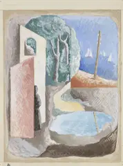 René Paresce, Paesaggio (Donna in attesa), 1932, tempera on card